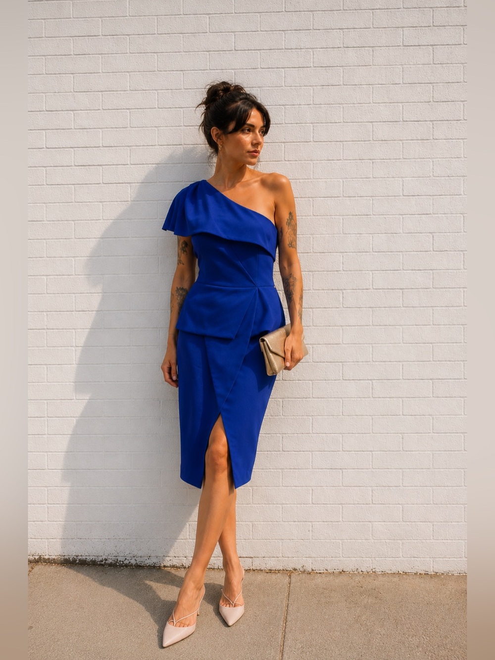 Ted Baker Royal Blue One-Shoulder Peplum Cocktail Dress
